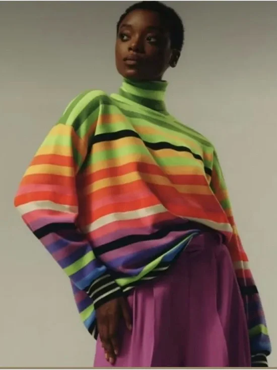 CHRISTOPHER JOHN ROGERS
Oversized Striped Turtleneck Sweater In Rainbow Multi - Picture 2 of 11